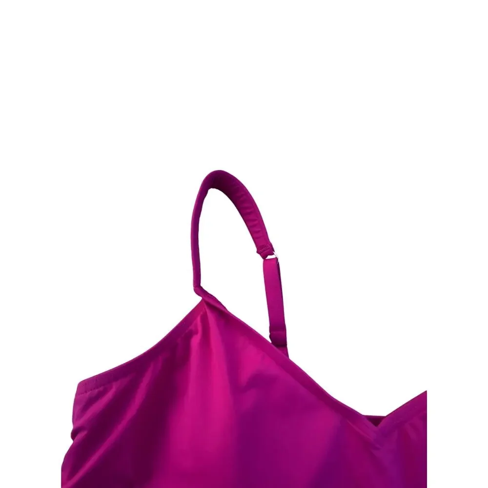 Lands End One Piece Tiered Ruffle Swimsuit - Magenta - Size 18